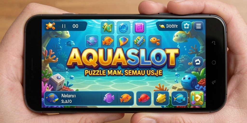 Screenshot gameplay AQUASLOT yang penuh warna dan tantangan.