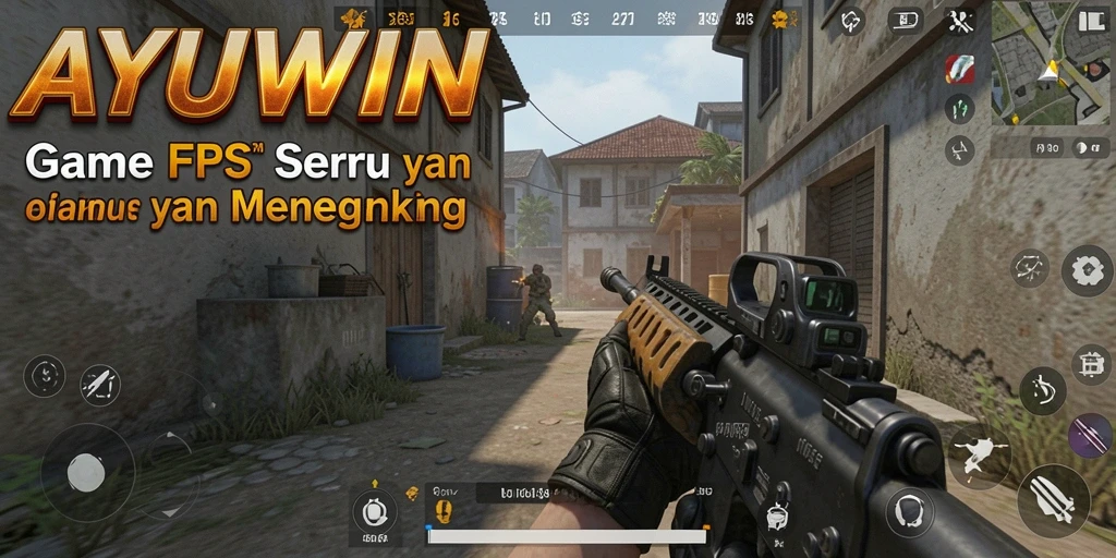 Screenshot utama AYUWIN menampilkan aksi pertempuran FPS yang intens.
