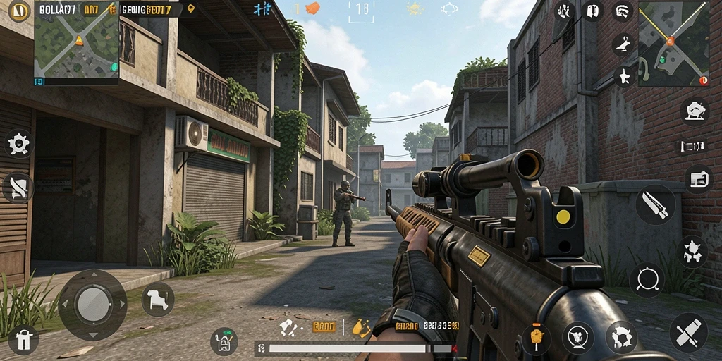 Screenshot gameplay BOLA07 menampilkan aksi tembak-menembak intens.