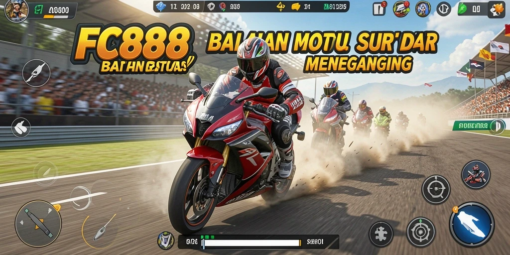 Tampilan gameplay FC888 yang mendebarkan dengan aksi balapan motor.