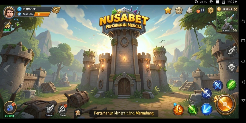 Screenshot gameplay NUSABET menunjukkan aksi menara bertahan yang seru.