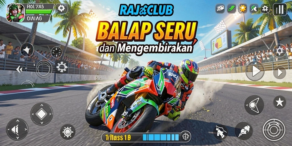 Screenshot gameplay RAJACLUB menampilkan aksi balap yang mendebarkan.