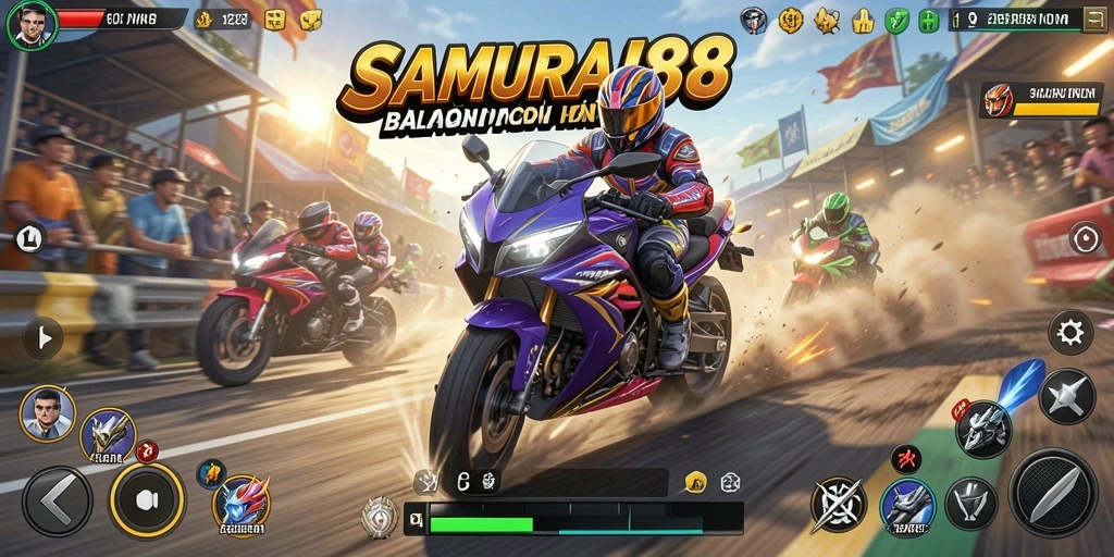 Tampilan memukau dari gameplay balapan motor di SAMURAI88.