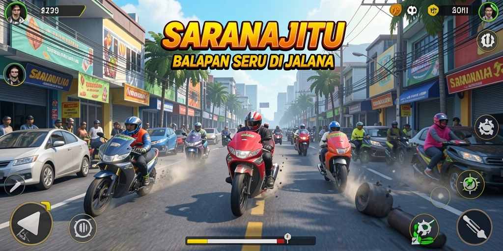 Tangkapan layar memperlihatkan aksi balapan intens dalam SARANAJITU.