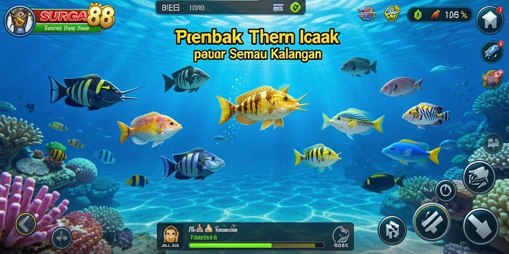 Screenshot utama SURGA88 menampilkan aksi tembak ikan yang seru.