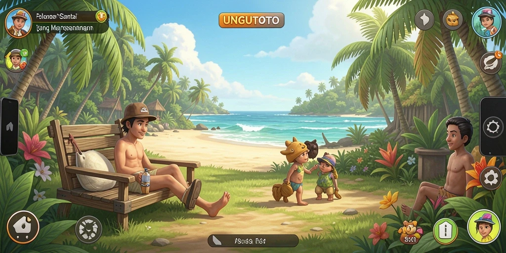 Tampilan gameplay menarik di UNGUTOTO dengan desain cerah dan interaksi sosial.
