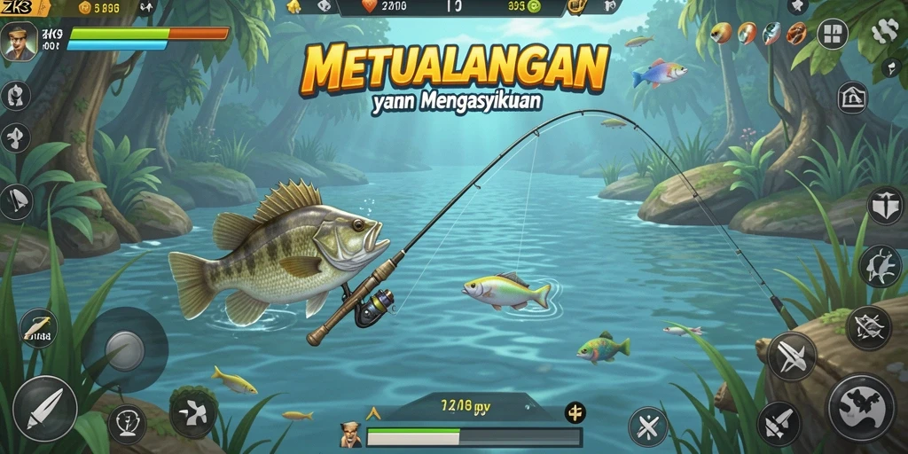 Tampilan gameplay ZK3 yang menampilkan aksi memancing seru.