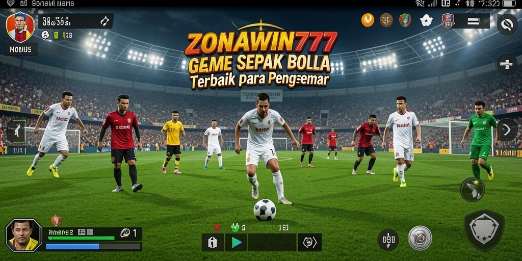 Screenshot gameplay ZONAWIN777 menampilkan aksi pertandingan sepak bola yang seru.